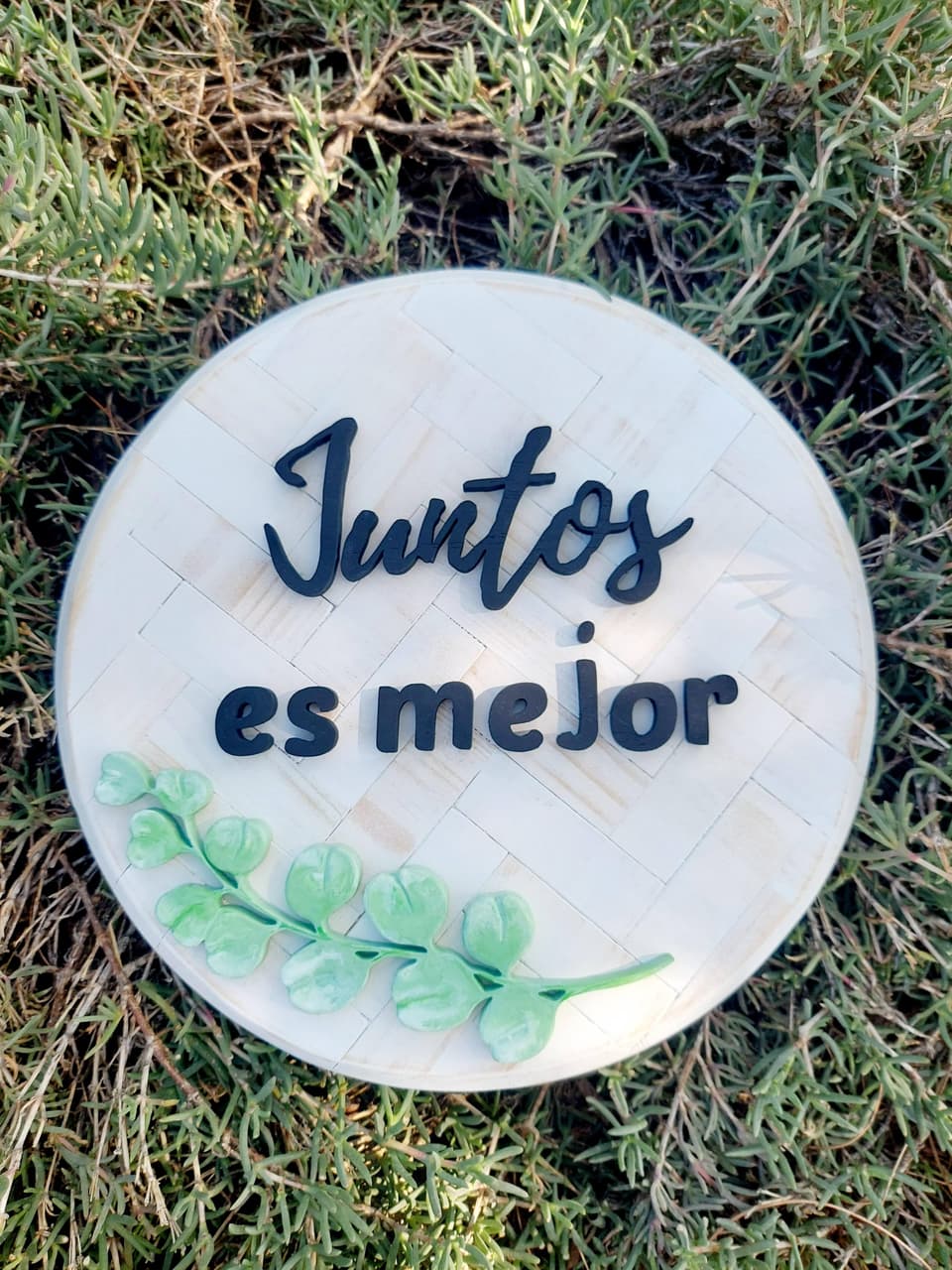 Letrero redondo Juntos es mejor hecho a mano