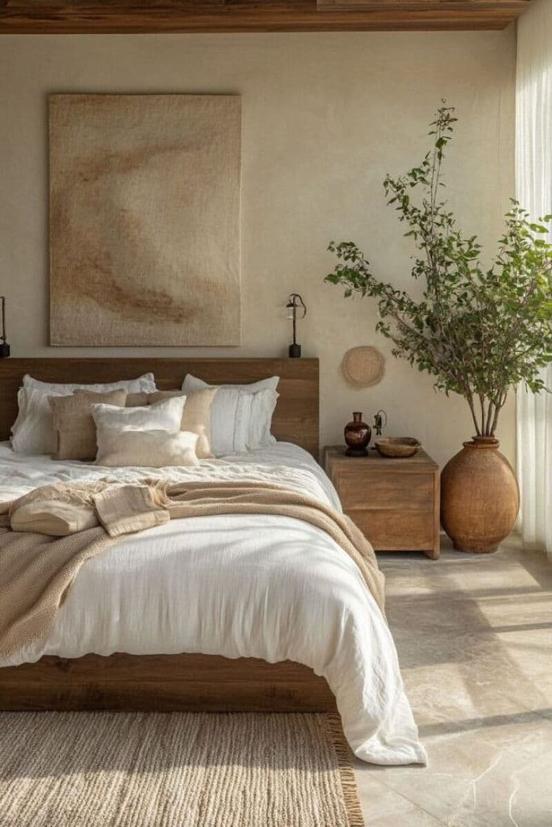 Proyecto de habitación de matrimonio en tonos naturales